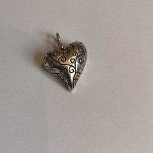 Sterling Silver Heart Pendant with Scroll Detailing - Silver